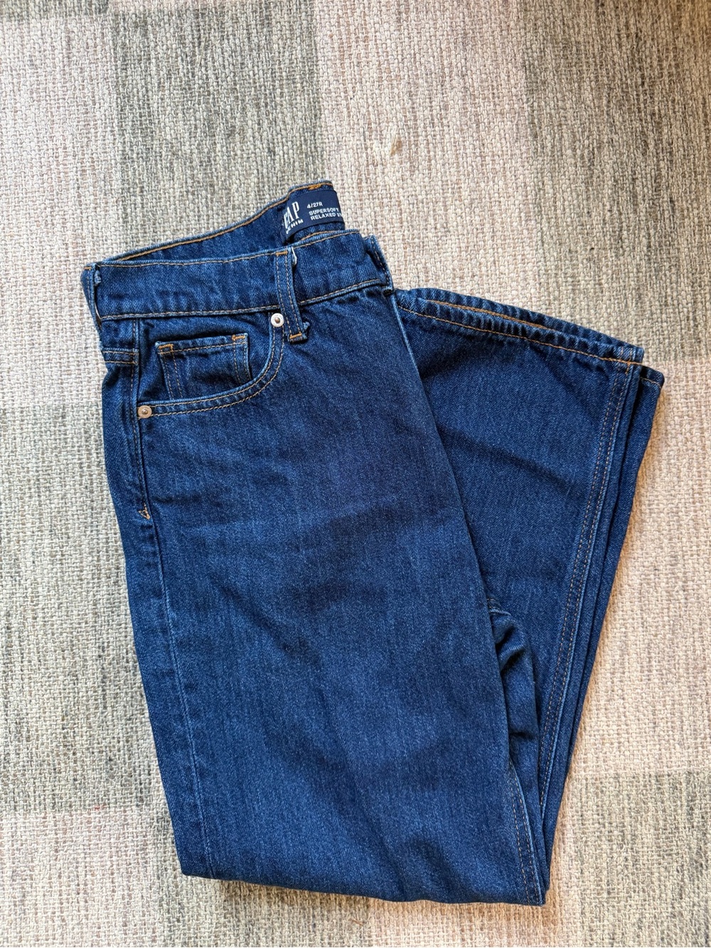 GAP Women's Relaxed Straight Crop Dark Blue Jeans